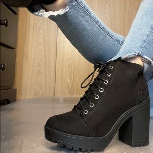 Black, Chunky Lace up, Ankle Boot (8)